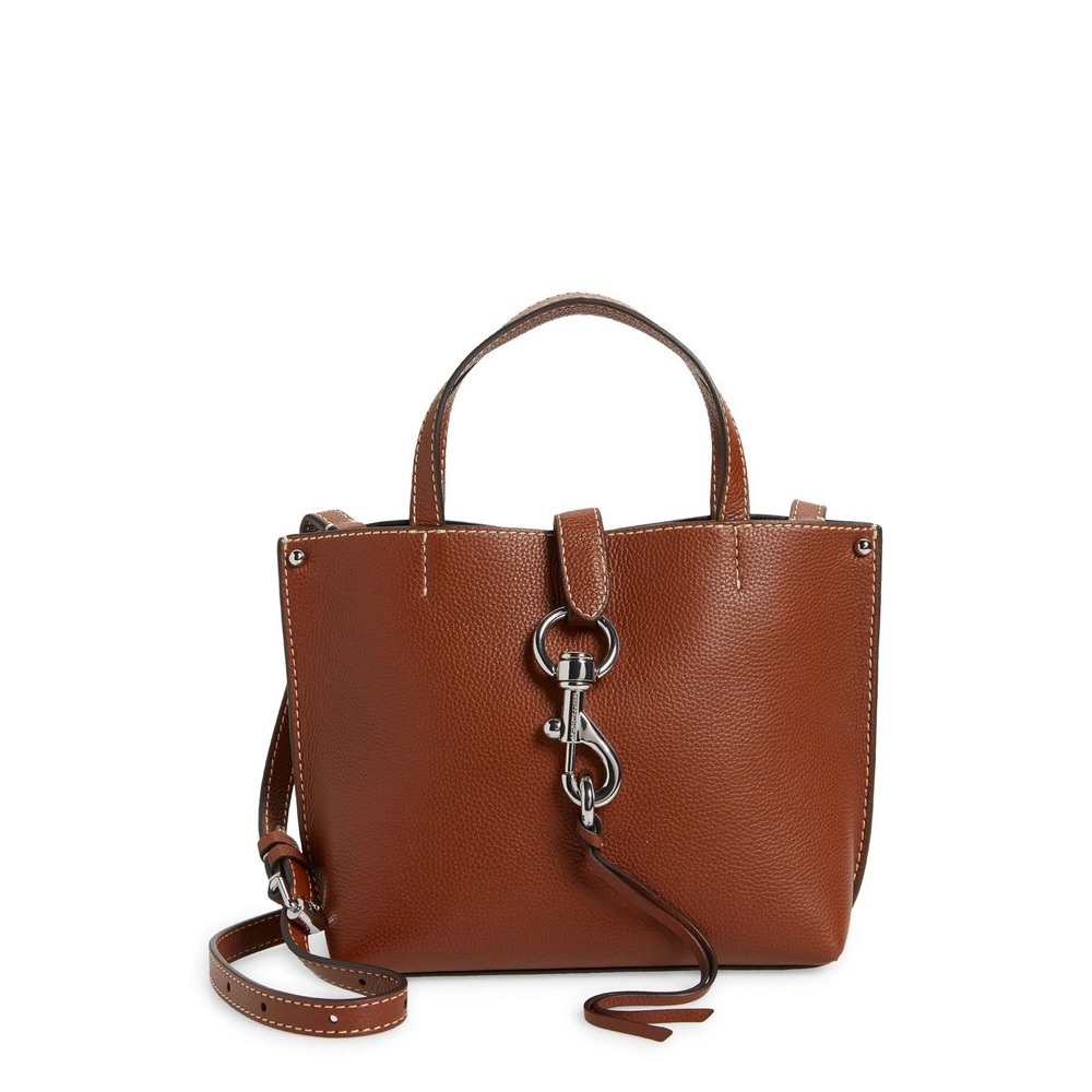 Rebecca Minkoff Megan Mini Tote Crossbody Bag Brown Pebbled Leather